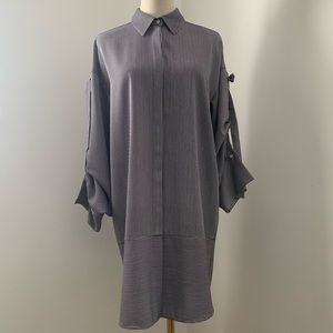 Trouve Tie Sleeve Black & White Striped Shirtdress